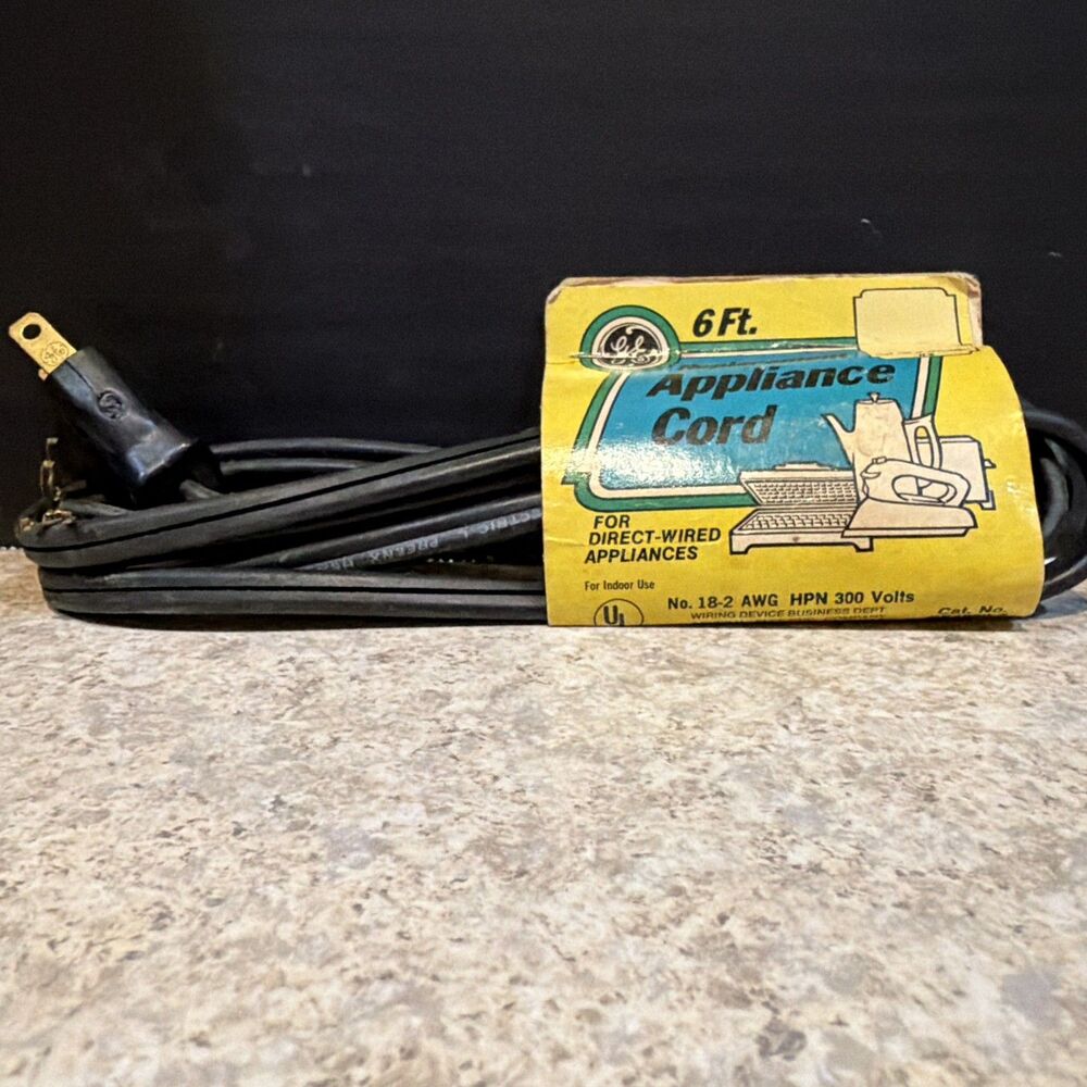 Vintage GE Appliance Power Cord Replacement Part 1919-3 (1/2" spacing) NOS